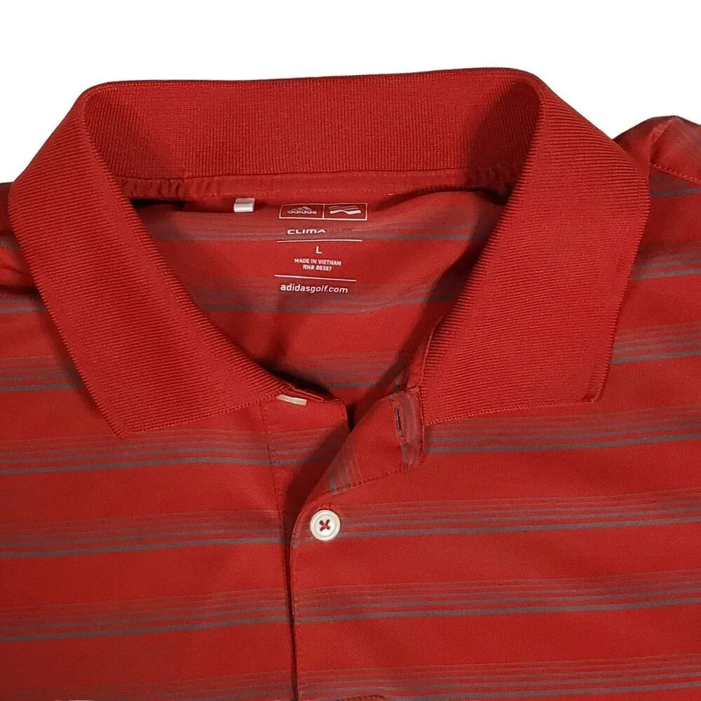Adidas Golf Polo Shirt Climalite Short Sleeve Red Gray Stripes‎ Mens Size Large